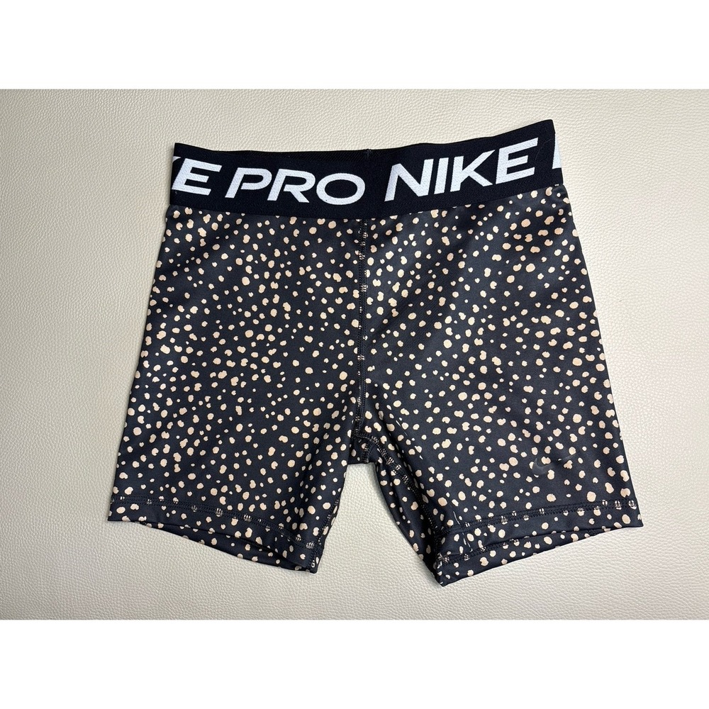Nike Pro Dri-FIT Girls Shorts XL Youth Black Gold Cheetah Print Athletic EUC